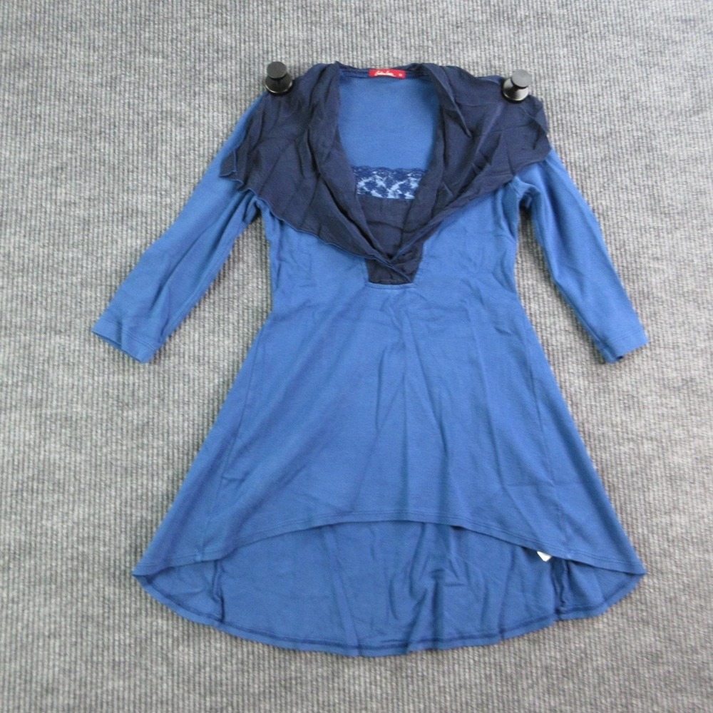 Barbara Lebek Dress Womens S Blue Hi-Low A-Line T-Shirt Collared Layered Shawl